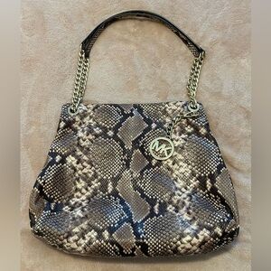 MICHAEL KORS Jet Set Chain Python Embossed Shoulder Bag